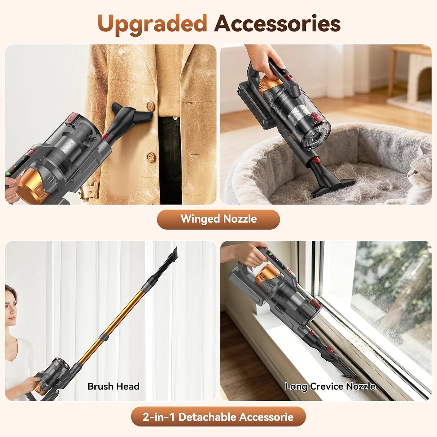 TechRise CP12 Cordless Stick Vacuum – 58kPa Extreme Suction, Anti-Tangle Pet Hair Vacuum