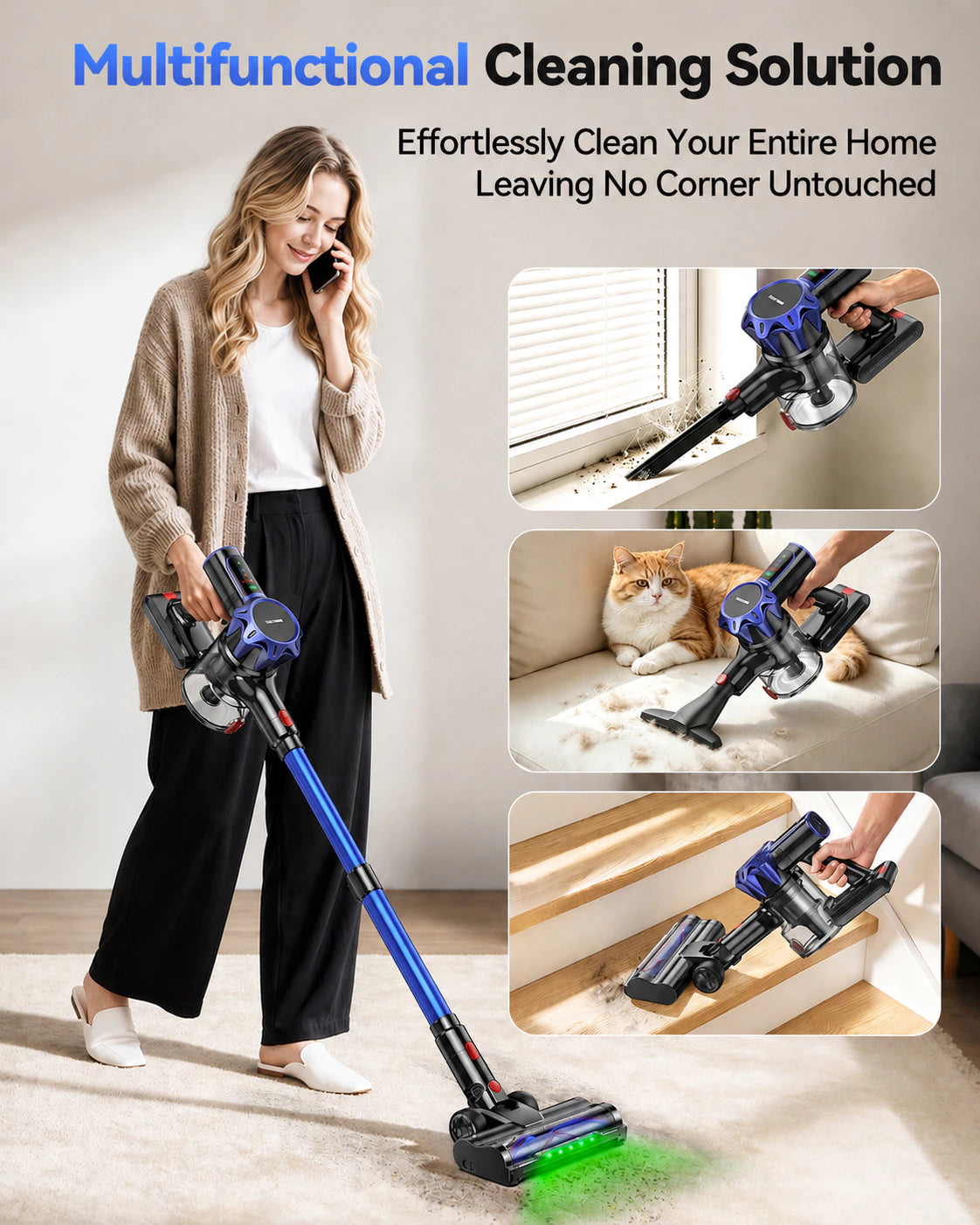 TechRise T11 Cordless Stick Vacuum – 550W Motor, 45kPa Ultra Suction, 60Mins Runtime
