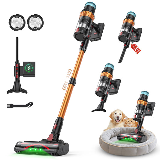 TechRise Cordless Vacuum Cleaner, 58KPA 680W 70Mins Stick Vacuum with LED Touchscreen, 3+Smart Modes, Anti-Tangle & 8-in-1 Filter, Self-Standing Cordless Vacuum for Home/Pet Hair/Carpet/Hardwood Floor