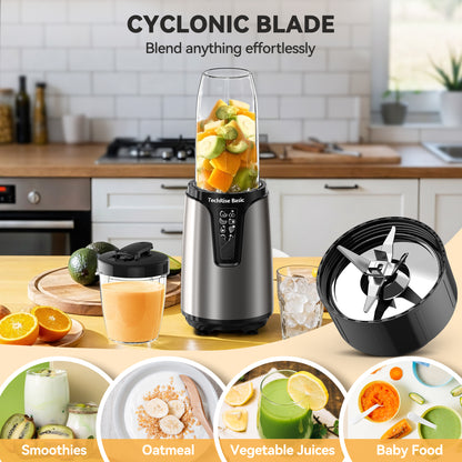 TechRise Basic 25000RPM Personal Blender, 1000W Smoothie Blender, Portable Small Blenders, Self-Clean Smoothie Maker, Mixer Grinder Combo - Protein Shakes, Puree & Coffee Grind, BPA-Free To-Go Cups 17oz&10oz
