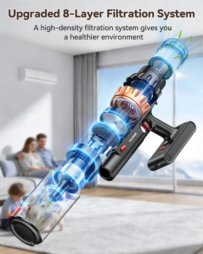 TechRise Cordless Vacuum Cleaner, 58KPA 680W 70Mins Stick Vacuum with LED Touchscreen, 3+Smart Modes, Anti-Tangle & 8-in-1 Filter, Self-Standing Cordless Vacuum for Home/Pet Hair/Carpet/Hardwood Floor