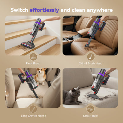 TechRise Cordless Vacuum Cleaner for Home, Powerful Suction Stick Vacuum with Tangle-Free Brush, Up to 60 Min Runtime, 8-in-1 Versatile & Self-Standing for Hardwood Floors, Carpets