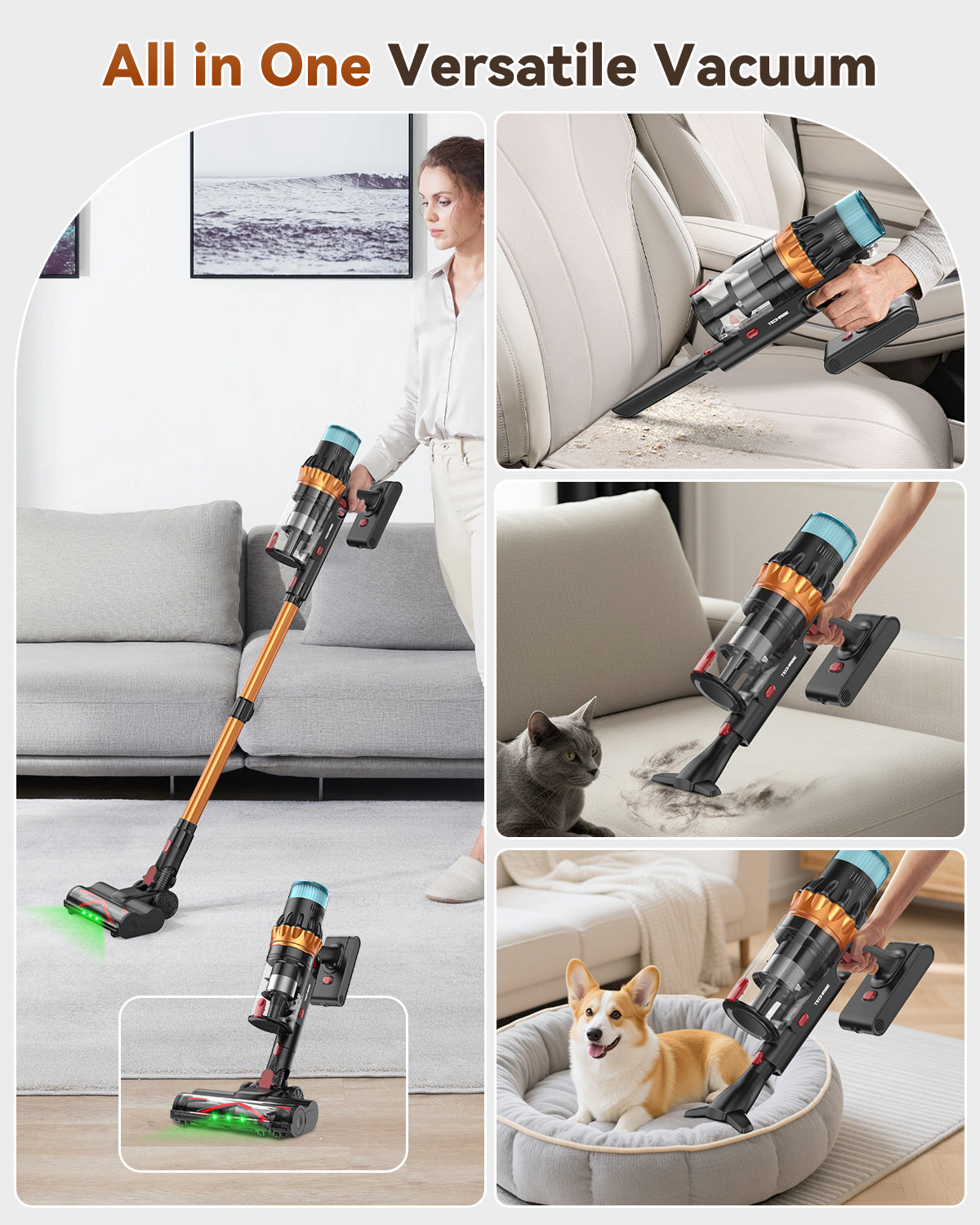 TechRise Cordless Vacuum Cleaner, 58KPA 680W 70Mins Stick Vacuum with LED Touchscreen, 3+Smart Modes, Anti-Tangle & 8-in-1 Filter, Self-Standing Cordless Vacuum for Home/Pet Hair/Carpet/Hardwood Floor