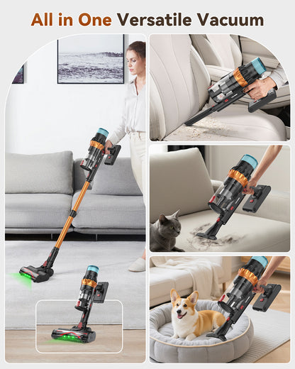 TechRise Cordless Vacuum Cleaner, 58KPA 680W 70Mins Stick Vacuum with LED Touchscreen, 3+Smart Modes, Anti-Tangle & 8-in-1 Filter, Self-Standing Cordless Vacuum for Home/Pet Hair/Carpet/Hardwood Floor