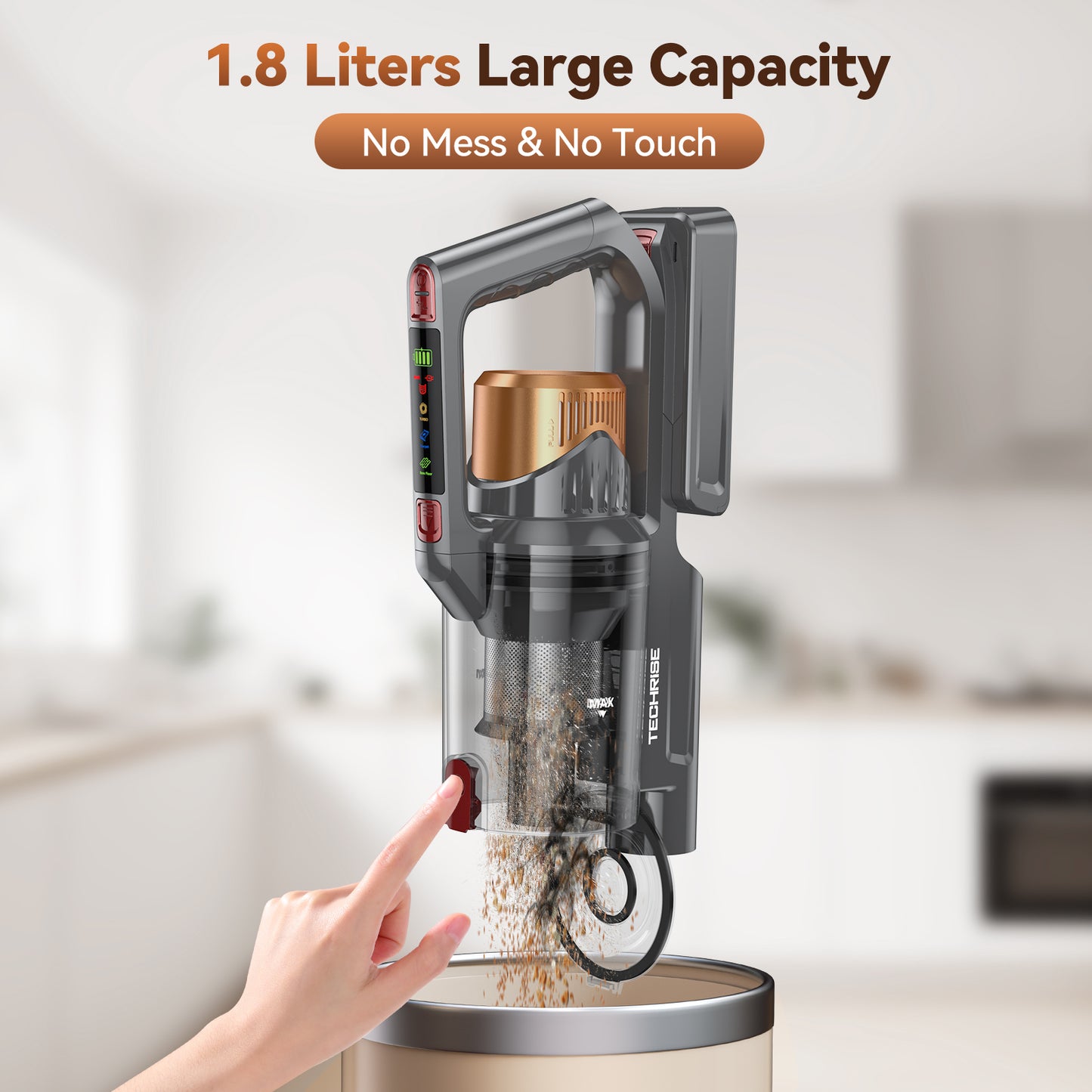 TechRise 55Kpa 70Min Stick Vacuum – Live Display, Anti-Tangle, 8-in-1 Filter