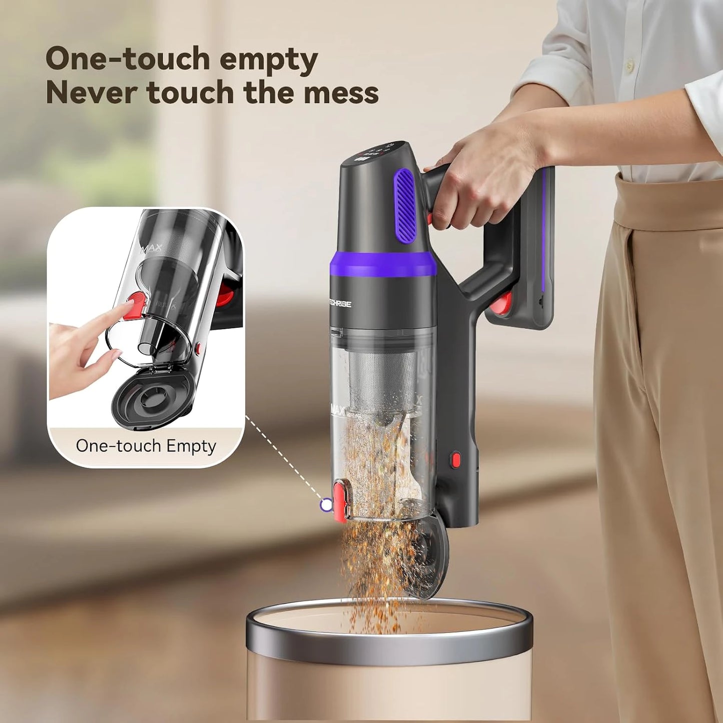 TechRise SV001 Cordless Stick Vacuum – 60-Min Long Runtime, Self-Standing Design, Anti-Tangle Pet Hair Vacuum