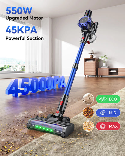 TechRise T11 Cordless Stick Vacuum – 550W Motor, 45kPa Ultra Suction, 60Mins Runtime