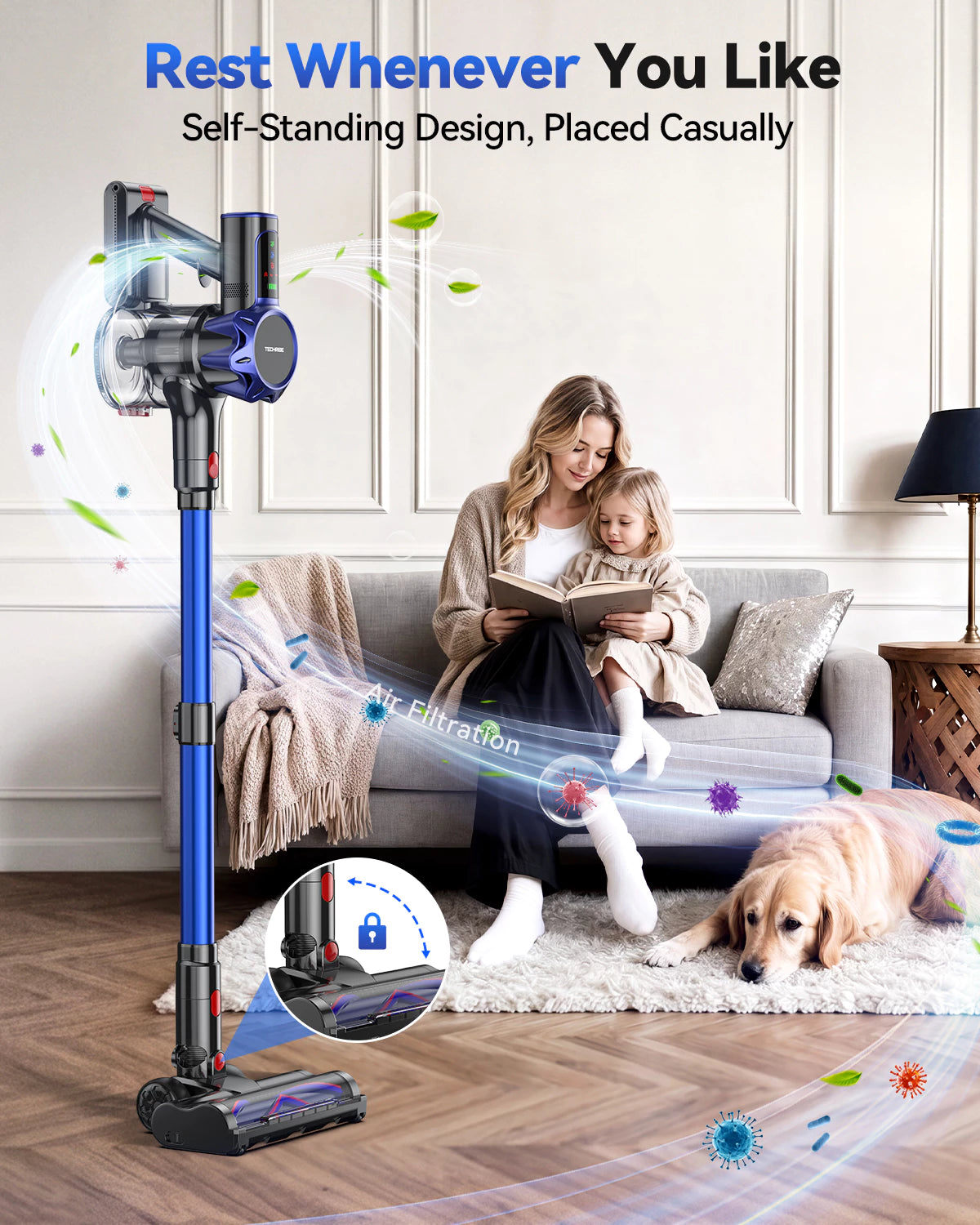TechRise T11 Cordless Stick Vacuum – 550W Motor, 45kPa Ultra Suction, 60Mins Runtime