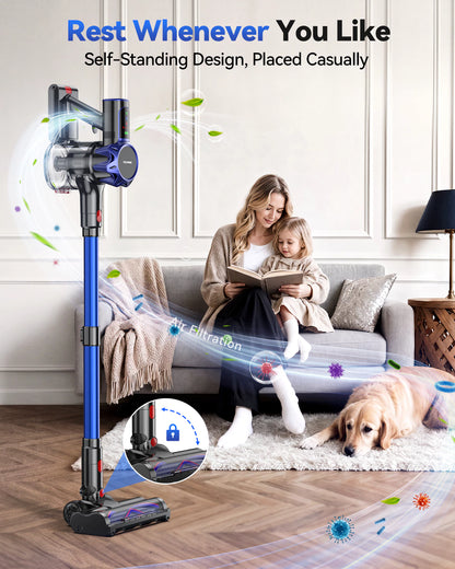 TechRise T11 Cordless Stick Vacuum – 550W Motor, 45kPa Ultra Suction, 60Mins Runtime