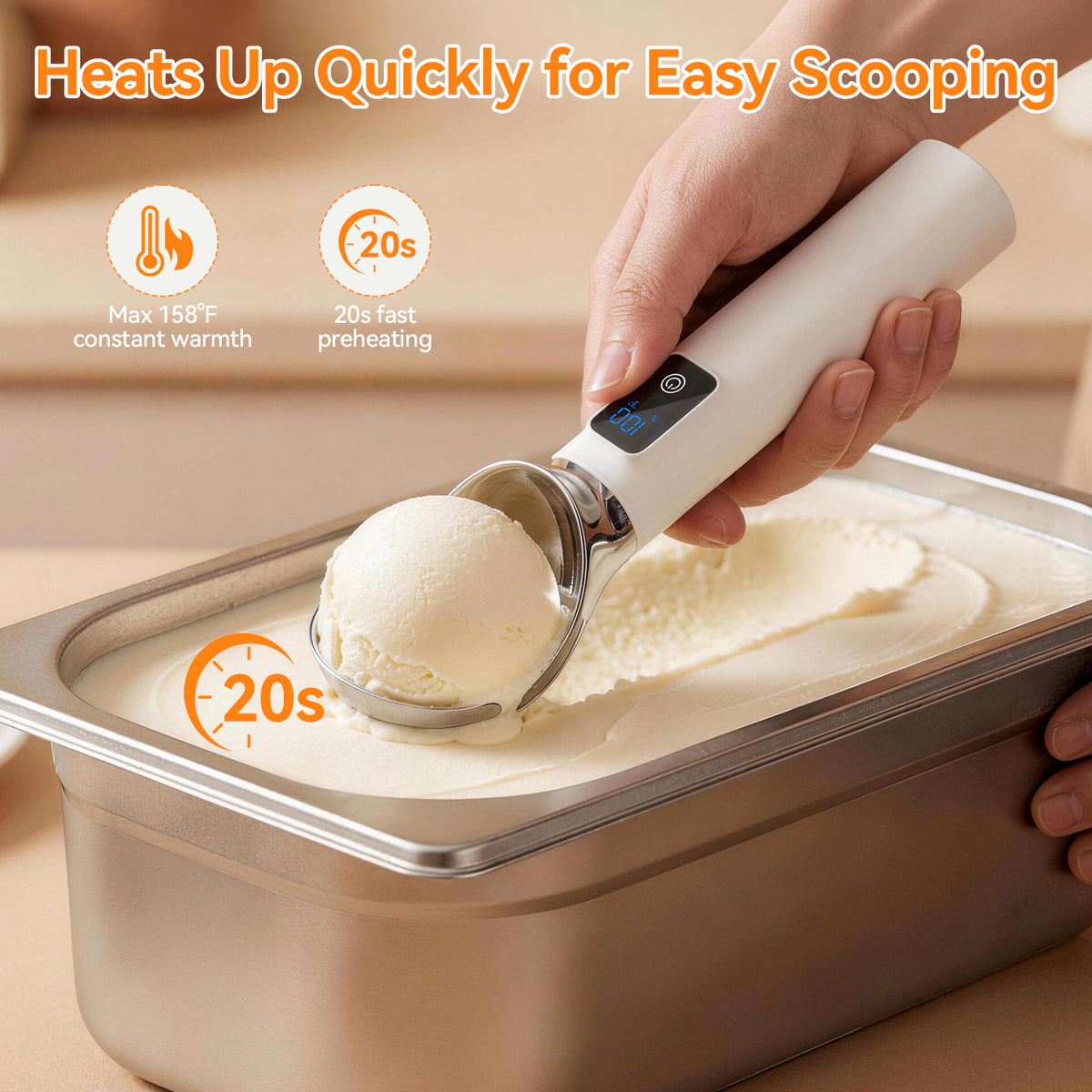 TechRise Heated Ice Cream Scoop, 5000mAh Rechargeable