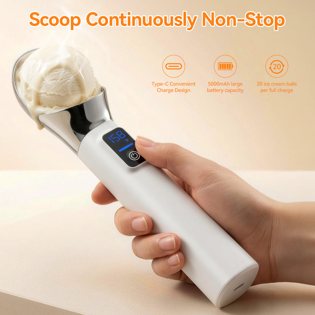 TechRise Heated Ice Cream Scoop, 5000mAh Rechargeable